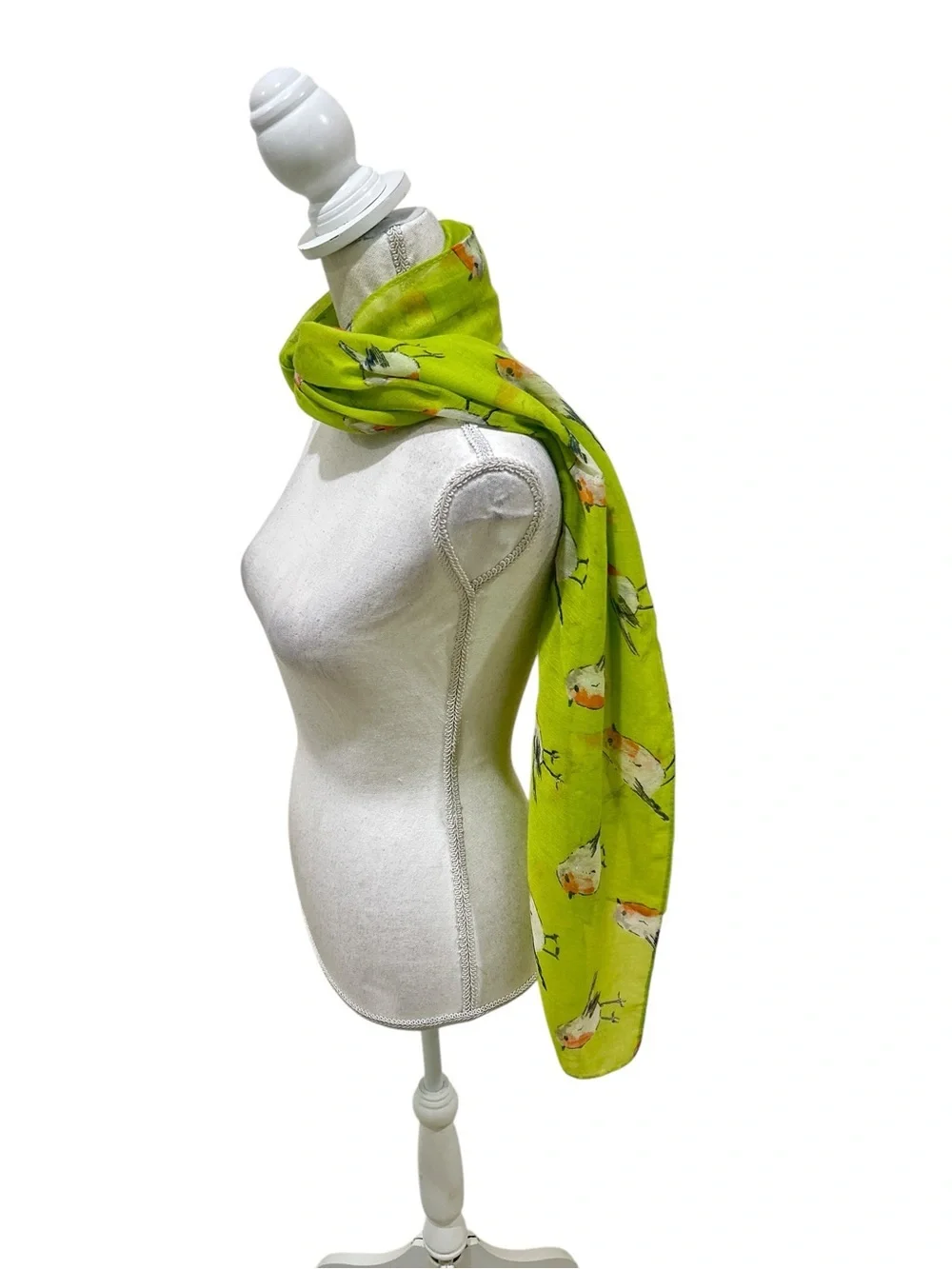 Unbranded chartreuse orange Bird-Print Lightweight viscose Scarf 74 x 34 inches